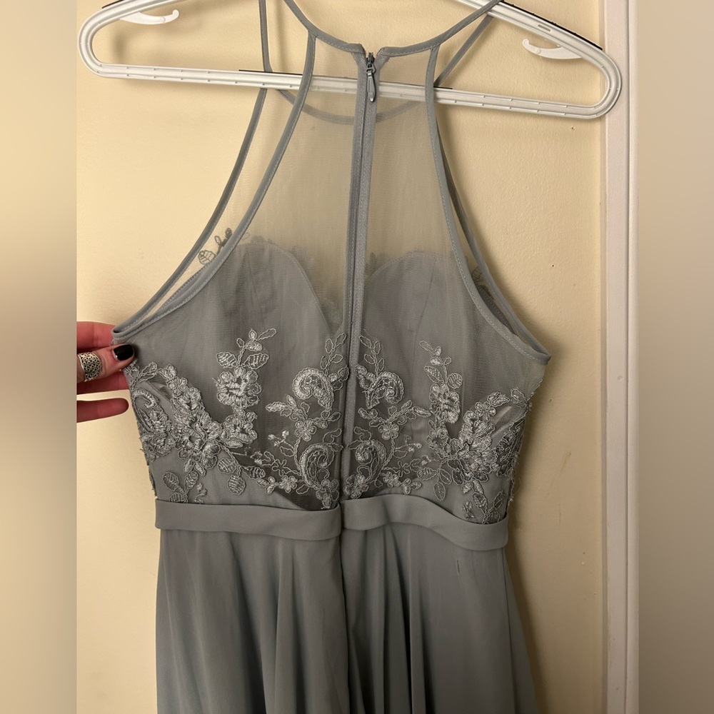 Azazie Halter Dress- Dolphin Gray - Picture 3 of 5